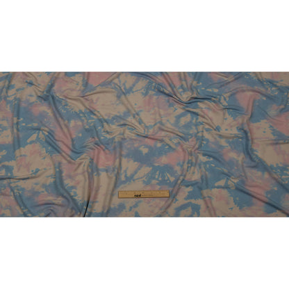 Beige, Blue and Pink Tie Dye Stretch Polyester and Rayon French Terry Full