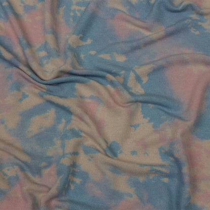Beige, Blue and Pink Tie Dye Stretch Polyester and Rayon French Terry