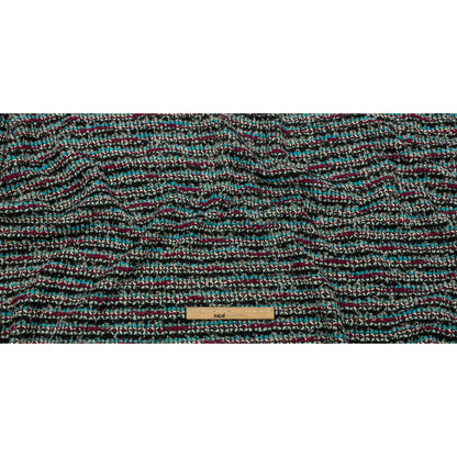 Charcoal, Magenta and Turquoise Striped Boucle Chunky Wool Sweater Knit Full