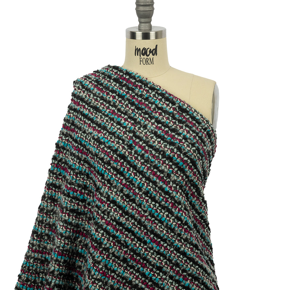 Charcoal, Magenta and Turquoise Striped Boucle Chunky Wool Sweater Knit Drape
