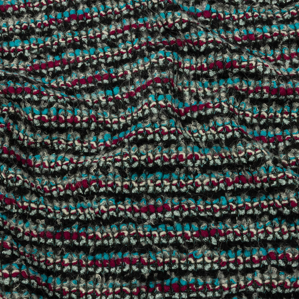 Charcoal, Magenta and Turquoise Striped Boucle Chunky Wool Sweater Knit