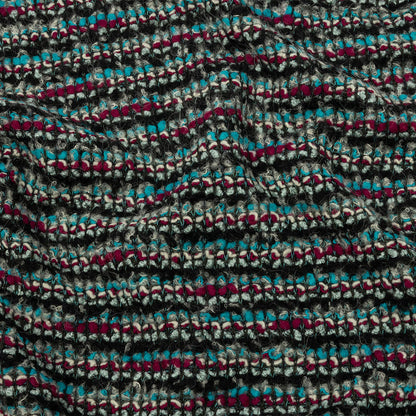 Charcoal, Magenta and Turquoise Striped Boucle Chunky Wool Sweater Knit