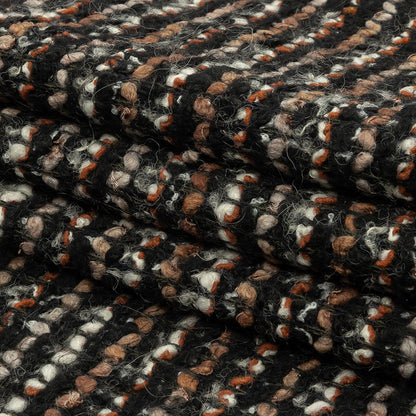 Black, Orange and Tan Striped Boucle Chunky Wool Sweater Knit Folded