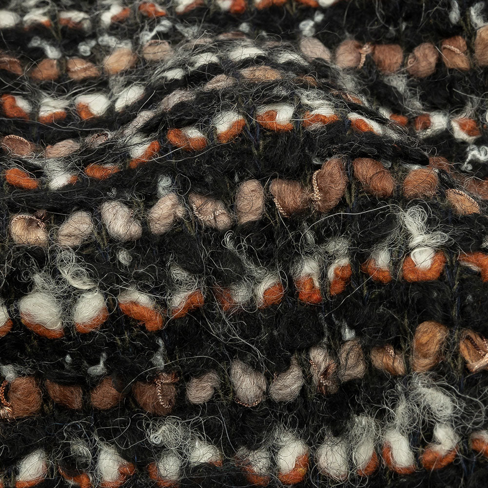 Black, Orange and Tan Striped Boucle Chunky Wool Sweater Knit Detail