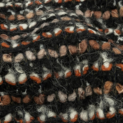 Black, Orange and Tan Striped Boucle Chunky Wool Sweater Knit Detail