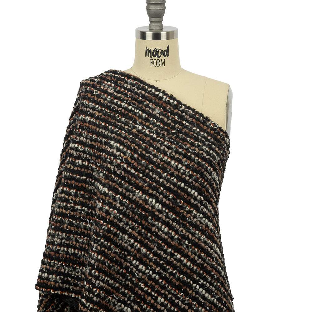 Black, Orange and Tan Striped Boucle Chunky Wool Sweater Knit Drape