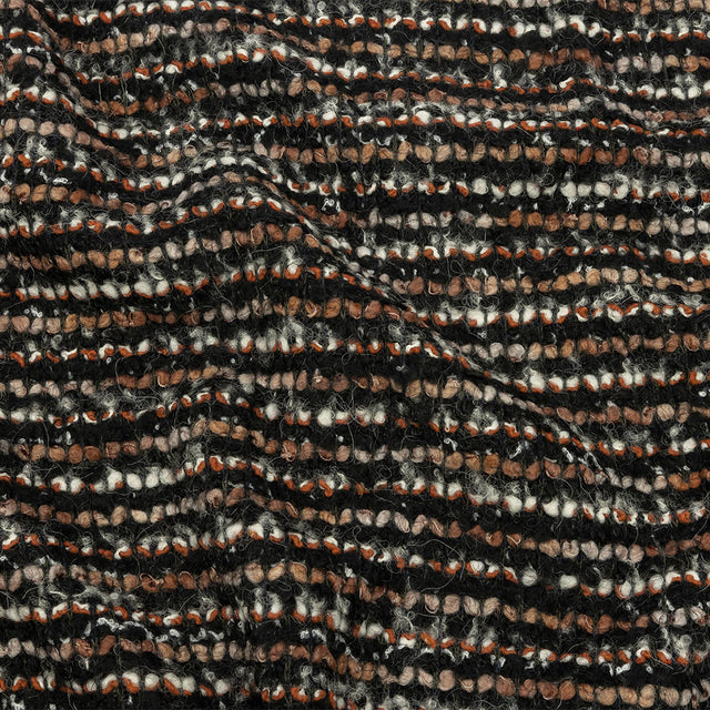 Black, Orange and Tan Striped Boucle Chunky Wool Sweater Knit