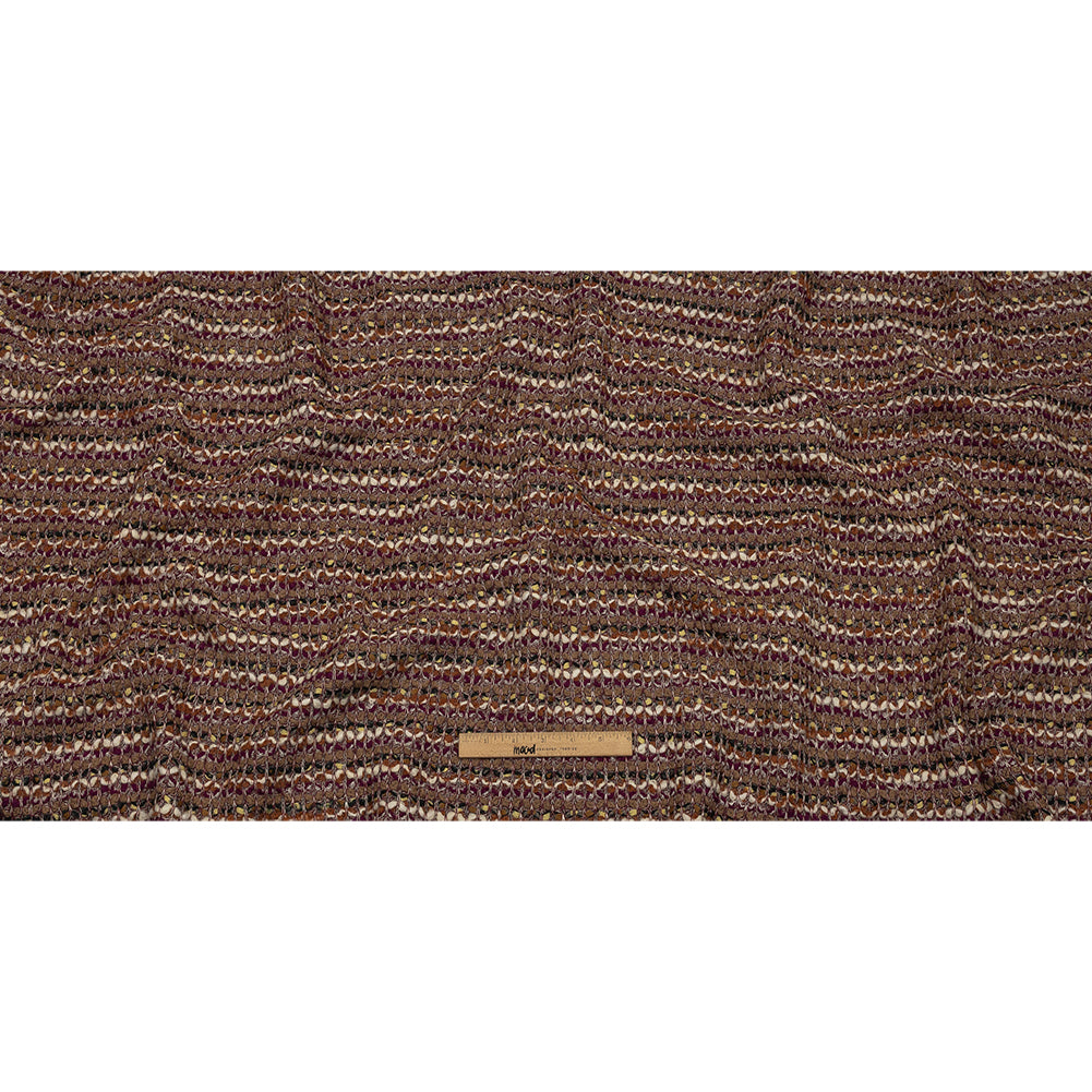 Magenta, Beige and Burnt Orange Striped Chunky Wool Blend Boucle Sweater Knit Full