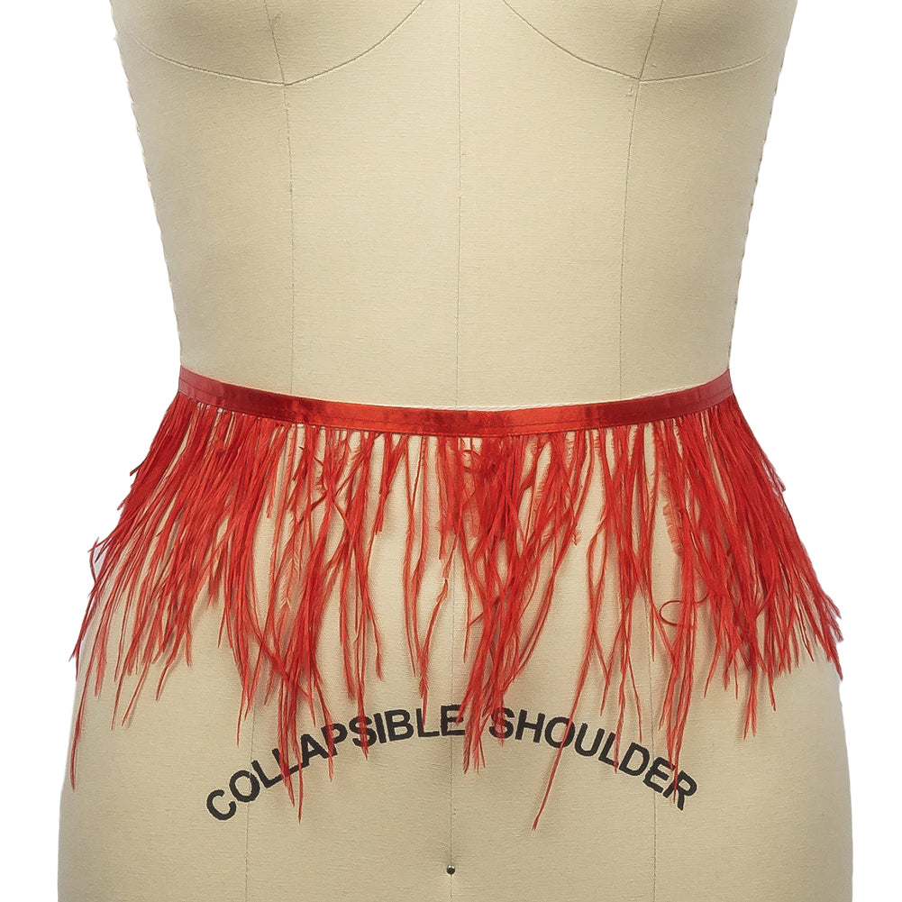 Ostrich Feather Fringe Trim 5" Single Ply - Red - Aviana Collection - Folded
