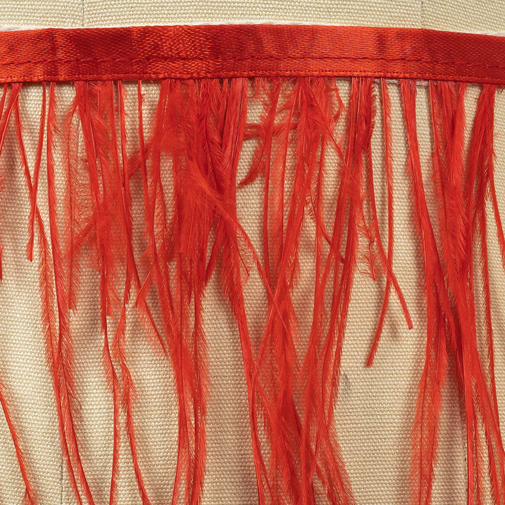 Ostrich Feather Fringe Trim 5" Single Ply - Red - Aviana Collection - Detail