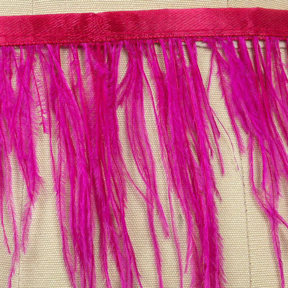 Ostrich Feather Fringe Trim 5" Single Ply - Fuchsia - Aviana Collection - Detail