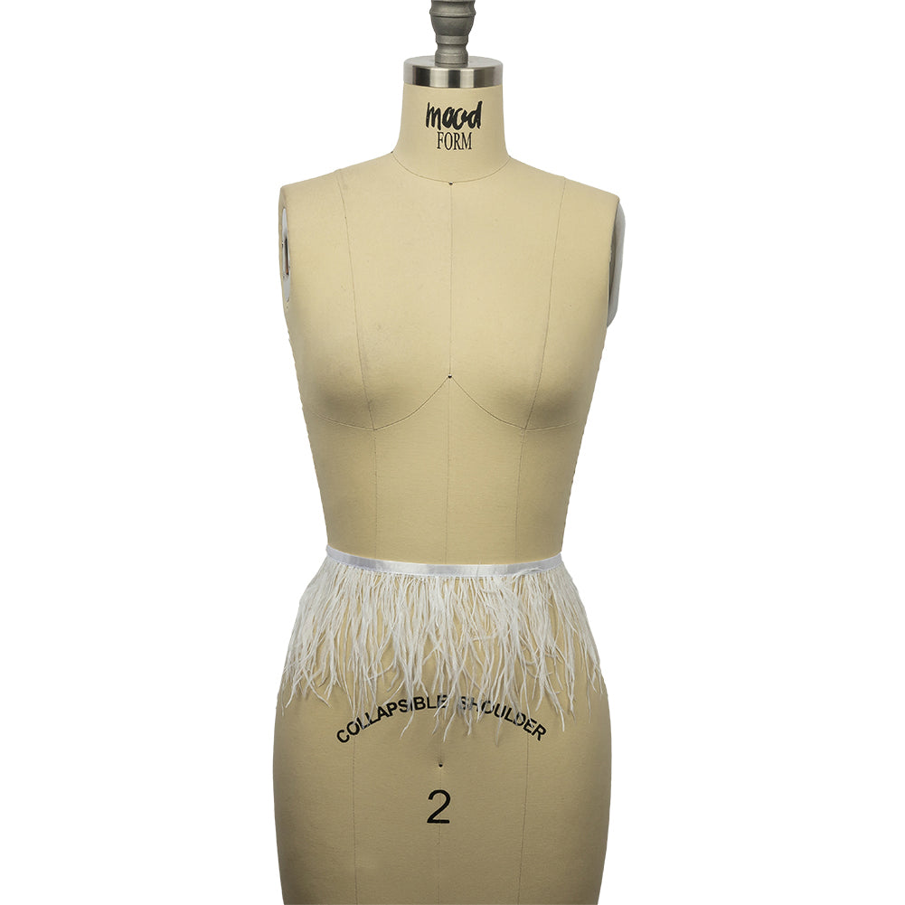 Ostrich Feather Fringe Trim 5" Single Ply - White - Aviana Collection - Full