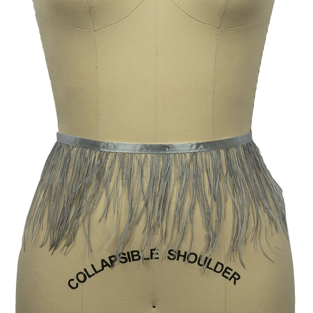 Ostrich Feather Fringe Trim 5" Single Ply - Silver - Aviana Collection - Folded