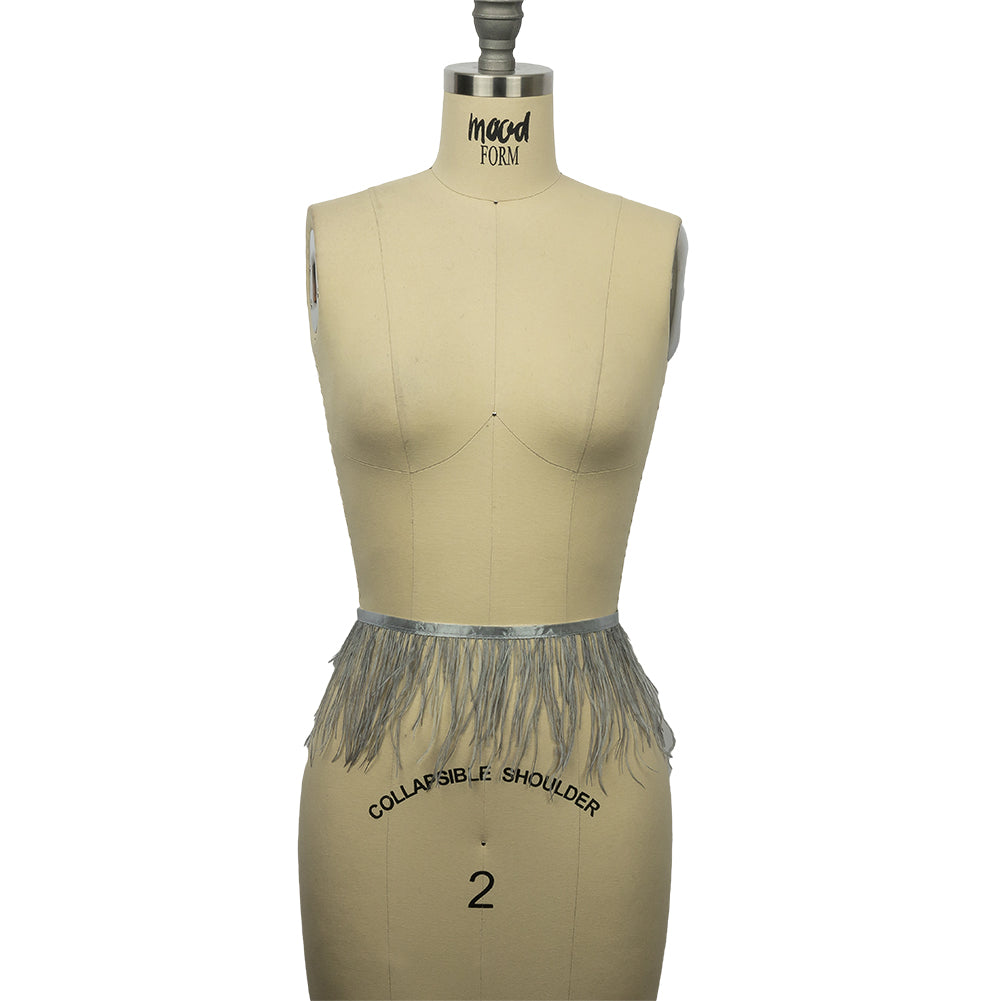 Ostrich Feather Fringe Trim 5" Single Ply - Silver - Aviana Collection - Full