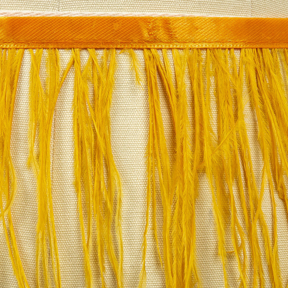 Ostrich Feather Fringe Trim 5" Single Ply - Dark Yellow - Aviana Collection - Detail