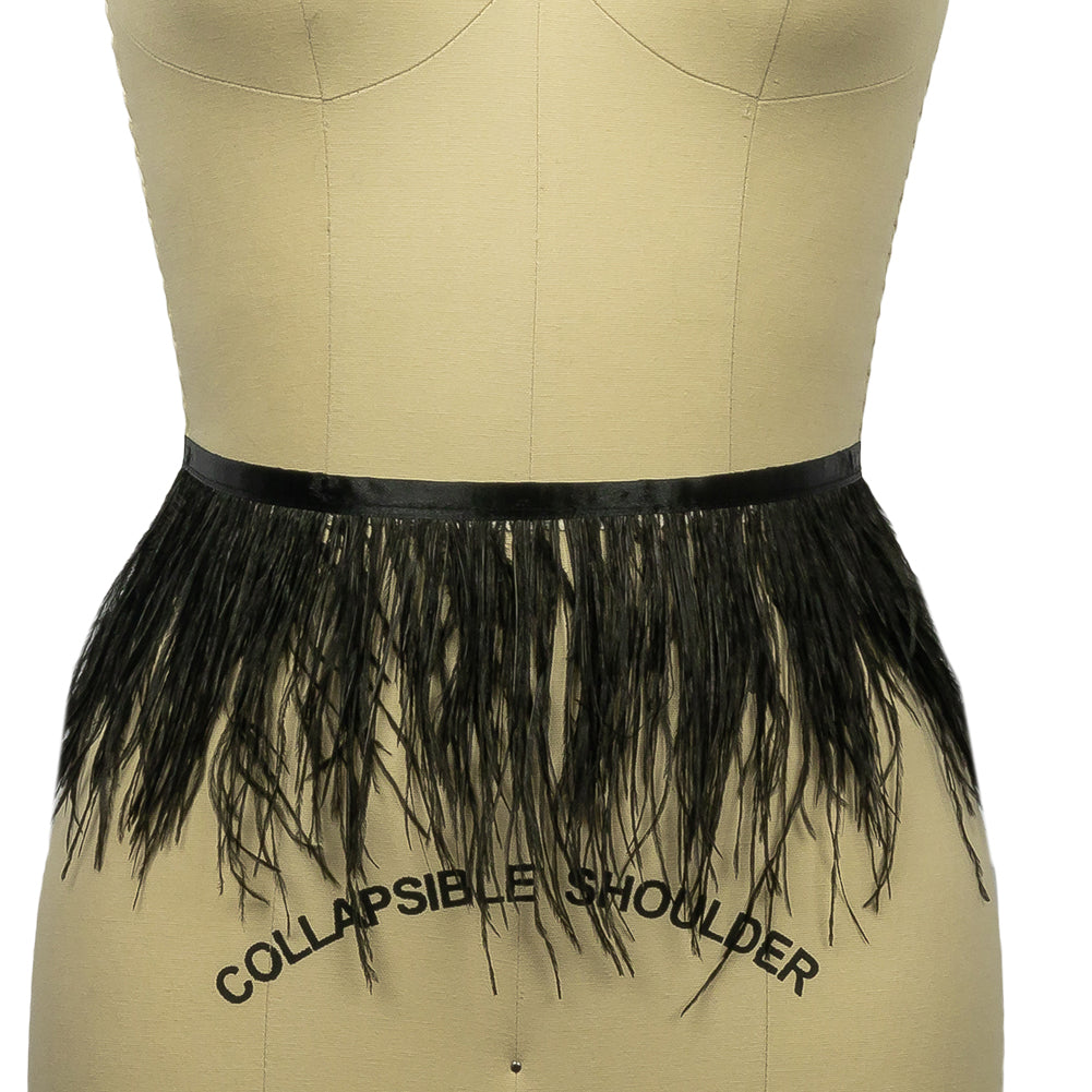 Ostrich Feather Fringe Trim 5" Two Ply - Black - Aviana Collection - Folded