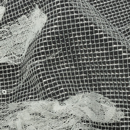 Metallic Silver Mesh with White Leafy VIne 3D Lace Applique
