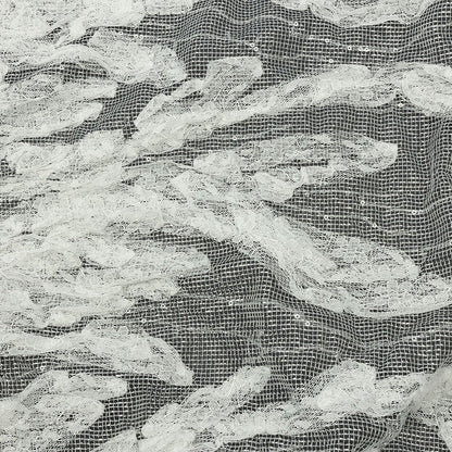 Metallic Silver Mesh with White Leafy VIne 3D Lace Applique