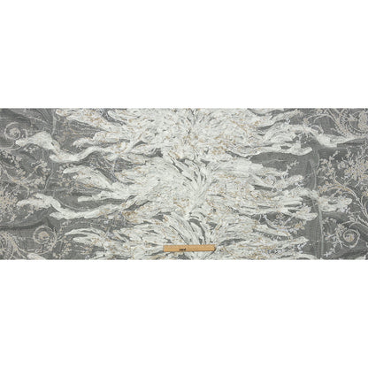 Metallic Silver Mesh with White Leafy VIne 3D Lace Applique and Gold Glitter