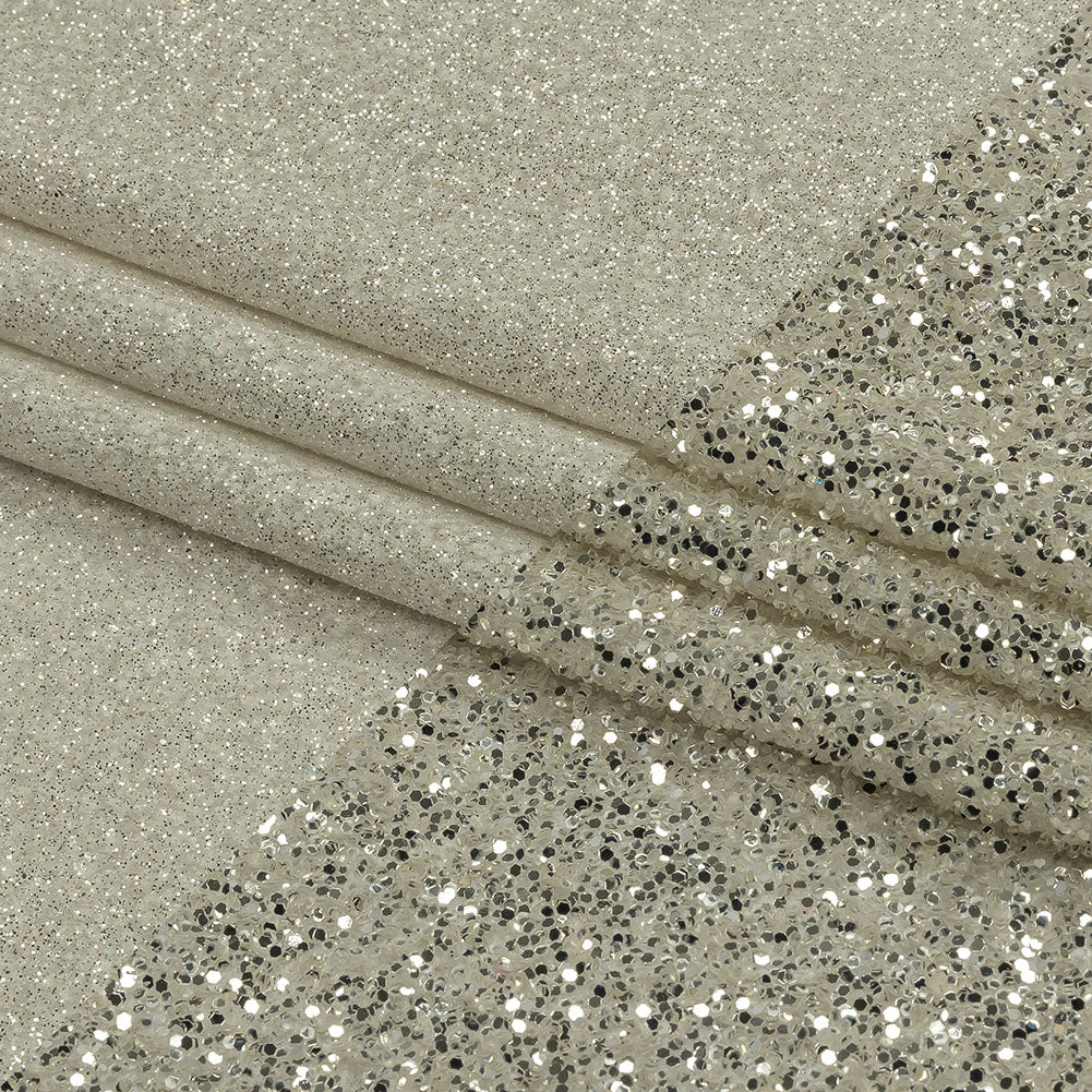 Double Faced Glitter Tulle - Off White and Silver - Gala Collection