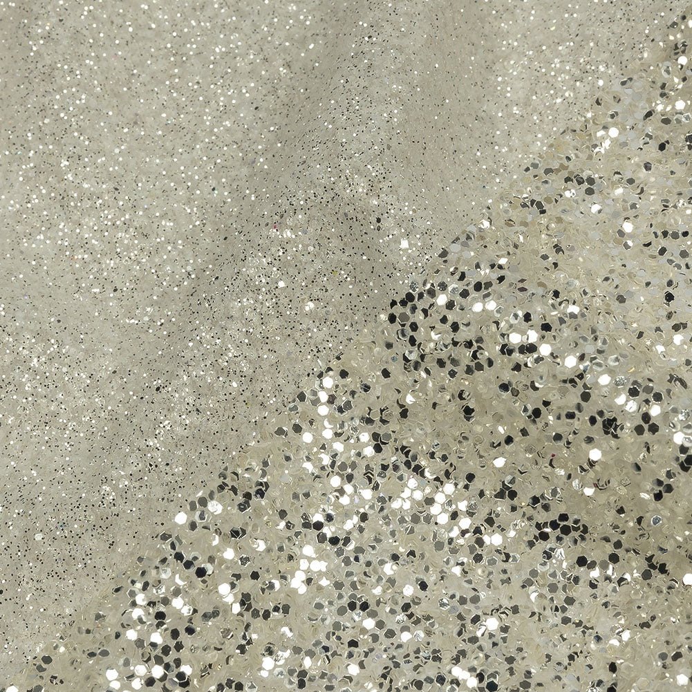 Double Faced Glitter Tulle - Off White and Silver - Gala Collection