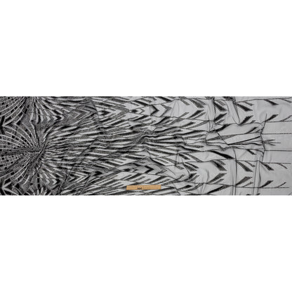 Geometric Feathers Glitter Tulle - Black and Silver