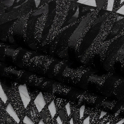 Geometric Feathers Glitter Tulle - Black