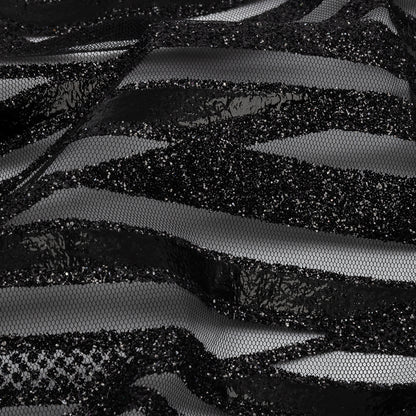 Geometric Feathers Glitter Tulle - Black