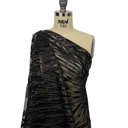 Geometric Feathers Glitter Tulle - Black