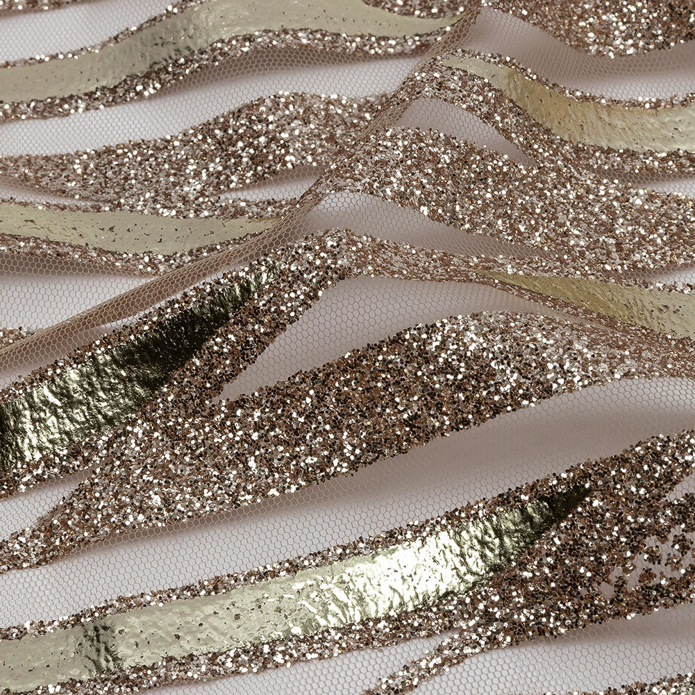 Geometric Feathers Glitter Tulle - Dark Beige and Gold - Detail