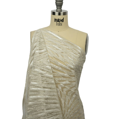 Geometric Feathers Glitter Tulle - Off White and Silver
