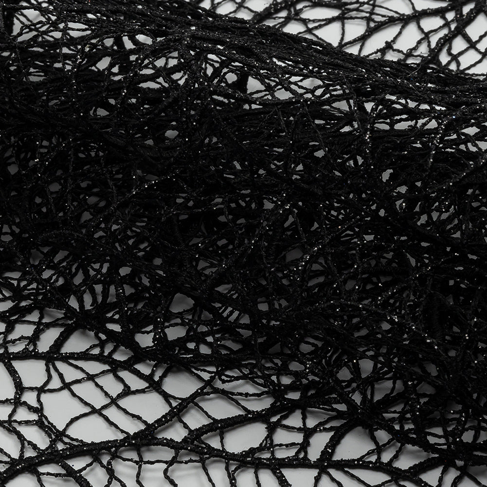 Guipure Lace with Glitter - Black Webbed Branches