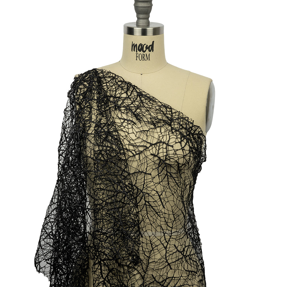 Guipure Lace with Glitter - Black Webbed Branches