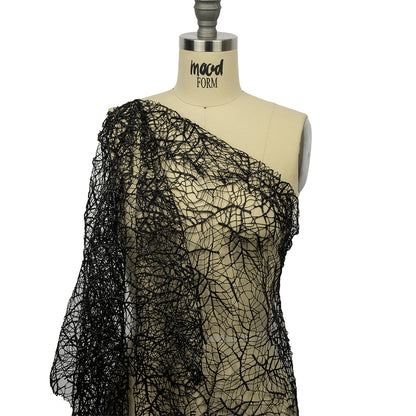 Guipure Lace with Glitter - Black Webbed Branches
