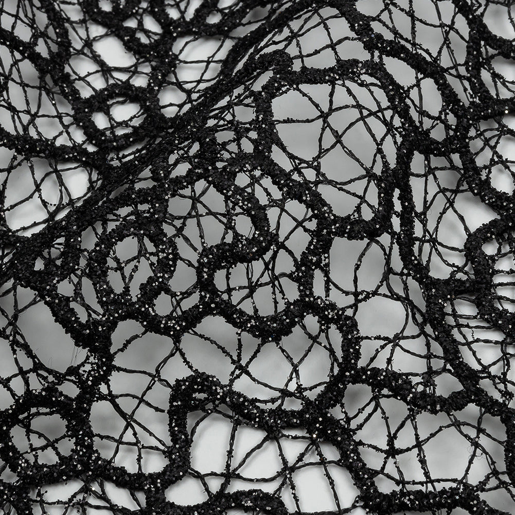 Guipure Lace with Glitter - Black Meandering Lines