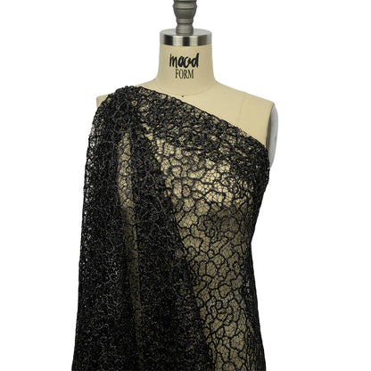 Guipure Lace with Glitter - Black Meandering Lines