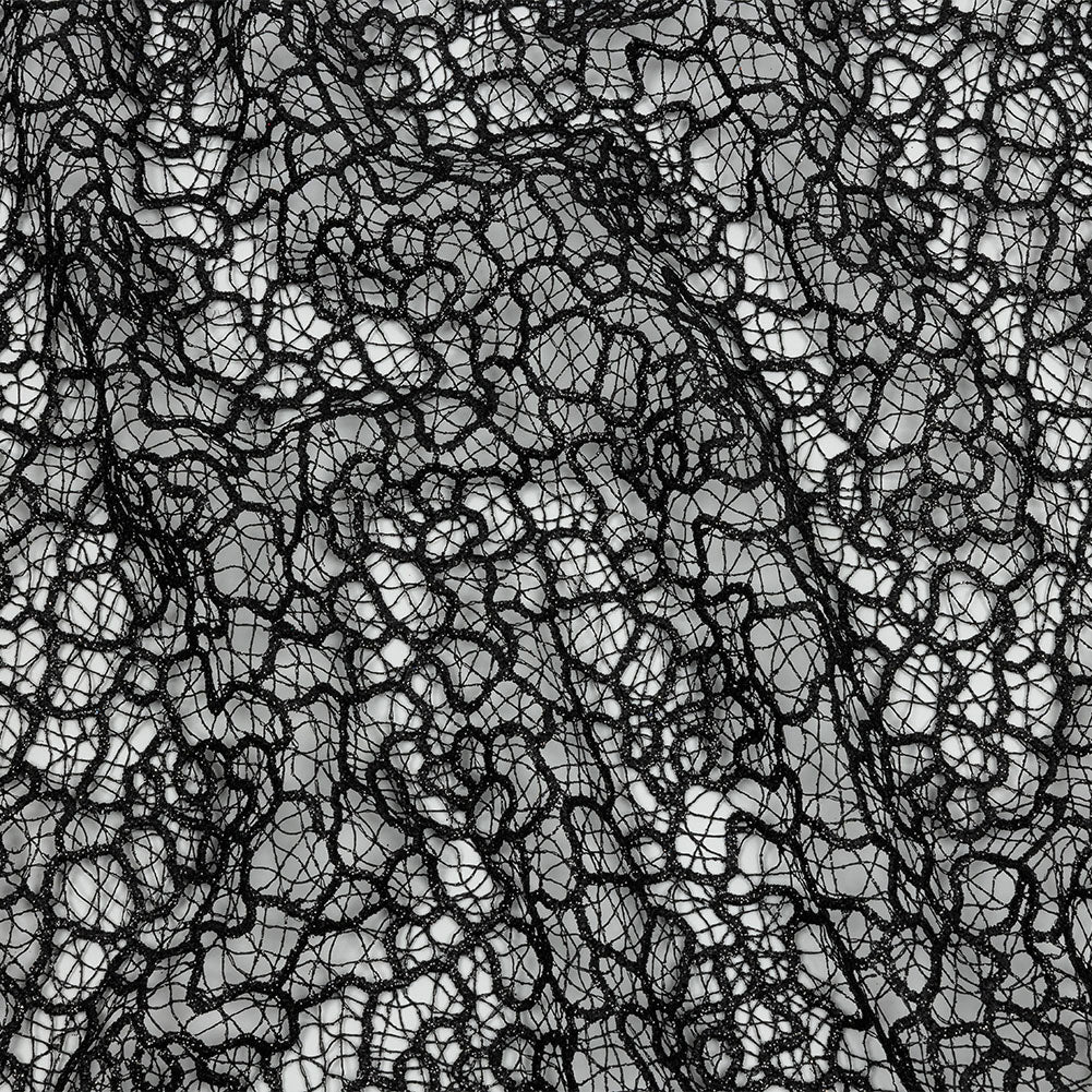 Guipure Lace with Glitter - Black Meandering Lines