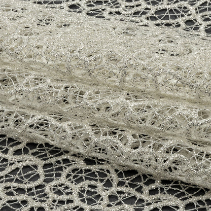 Guipure Lace with Glitter - White Meandering Lines