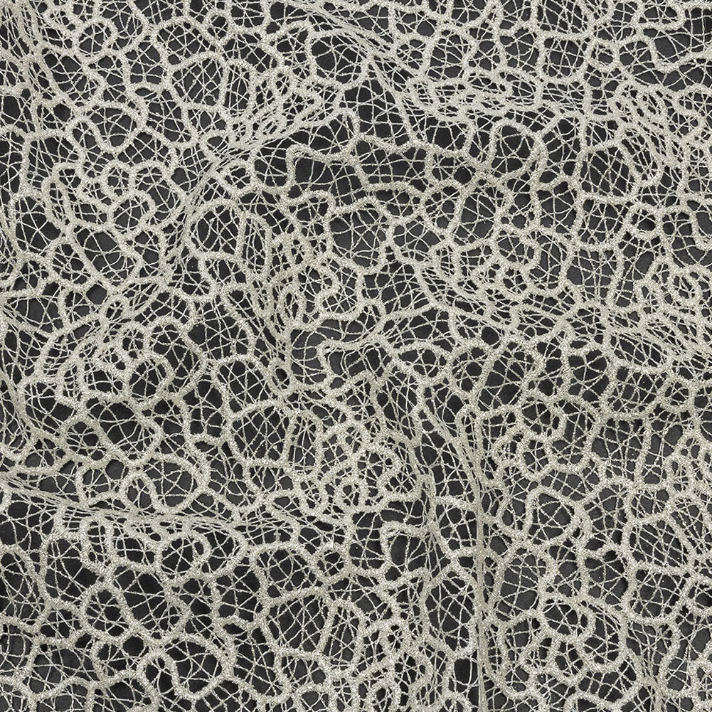 Guipure Lace with Glitter - White Meandering Lines