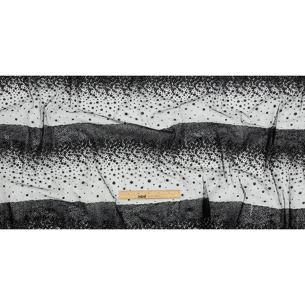 Flocked Puffy Glitter Tulle - Black Abstract Stripes - Full