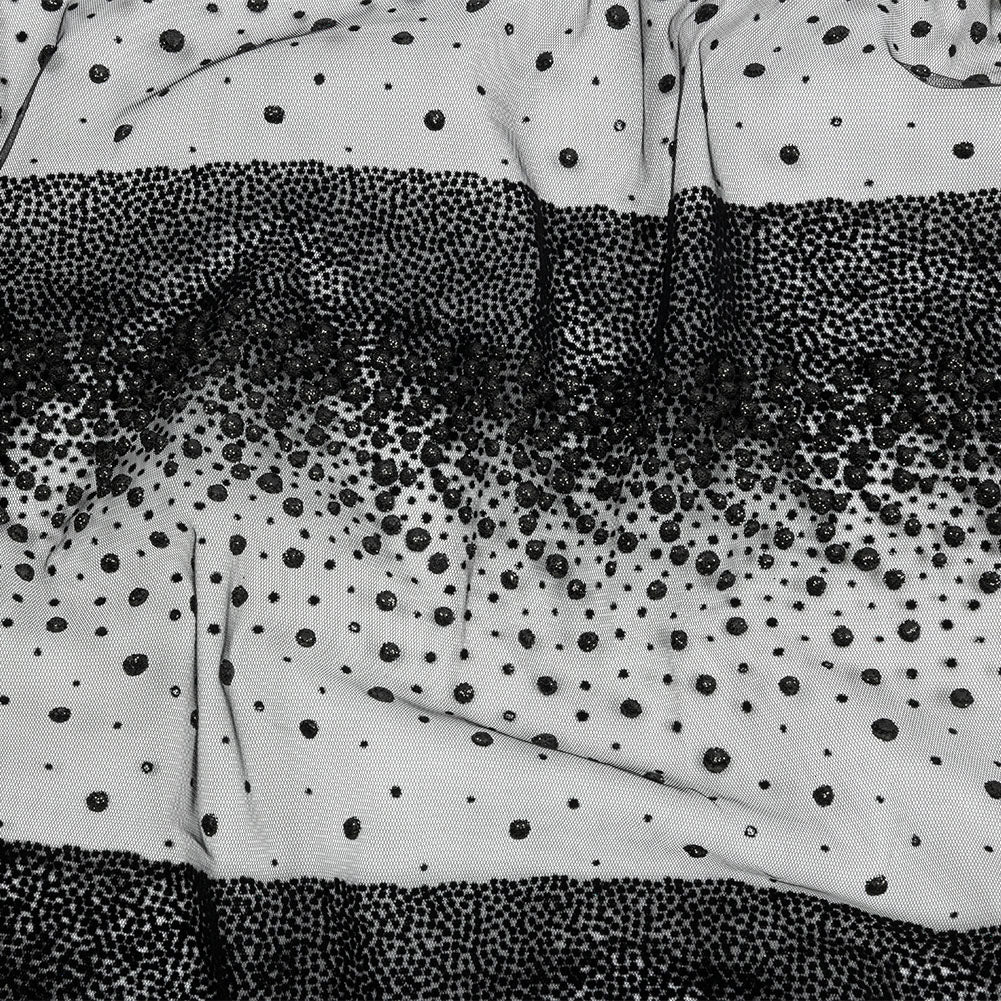 Flocked Puffy Glitter Tulle - Black Abstract Stripes