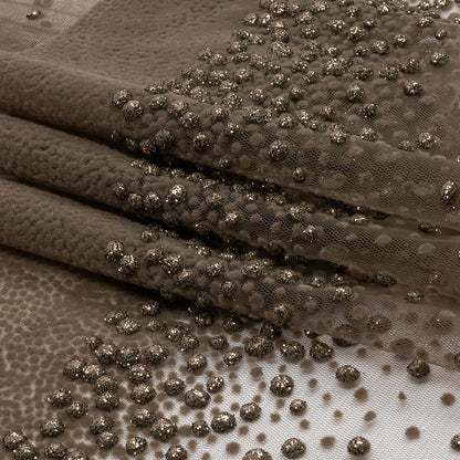 Flocked Puffy Glitter Tulle - Mink Abstract Stripes
