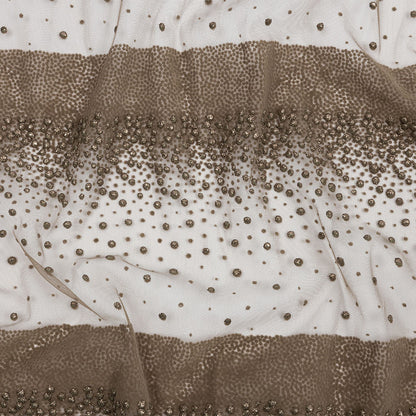 Flocked Puffy Glitter Tulle - Mink Abstract Stripes