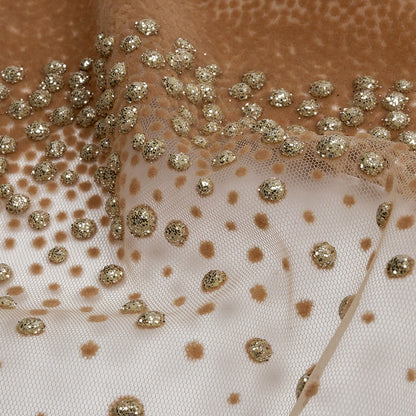Flocked Puffy Glitter Tulle - Caramel Abstract Stripes