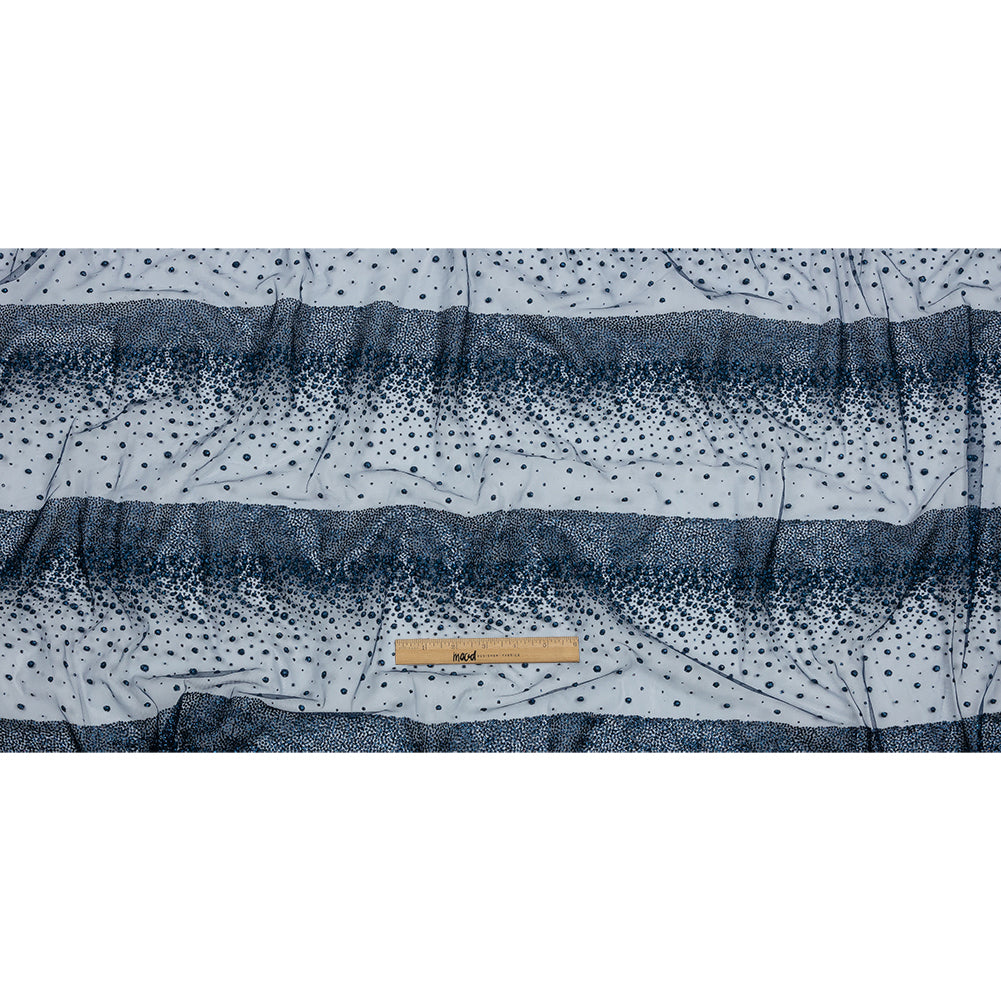 Flocked Puffy Glitter Tulle - Navy Abstract Stripes
