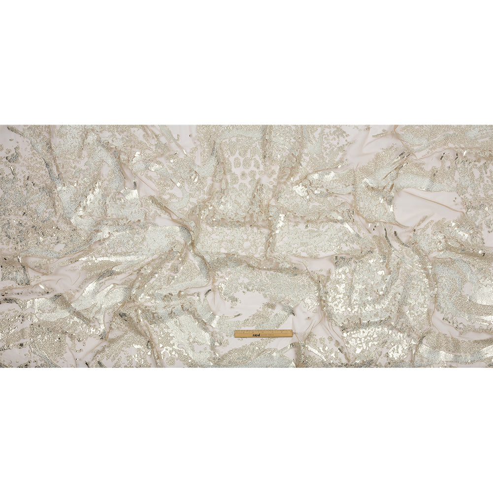 Beige and Silver Abstract Glitter Tulle - Full