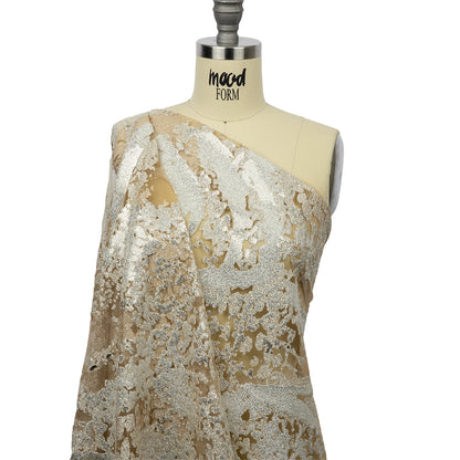 Beige and Silver Abstract Glitter Tulle