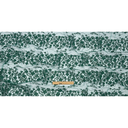 3D Puffy Glitter Tulle - Dark Emerald and Black Floral Stripes