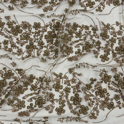 3D Puffy Glitter Tulle - Mink Floral Stripes