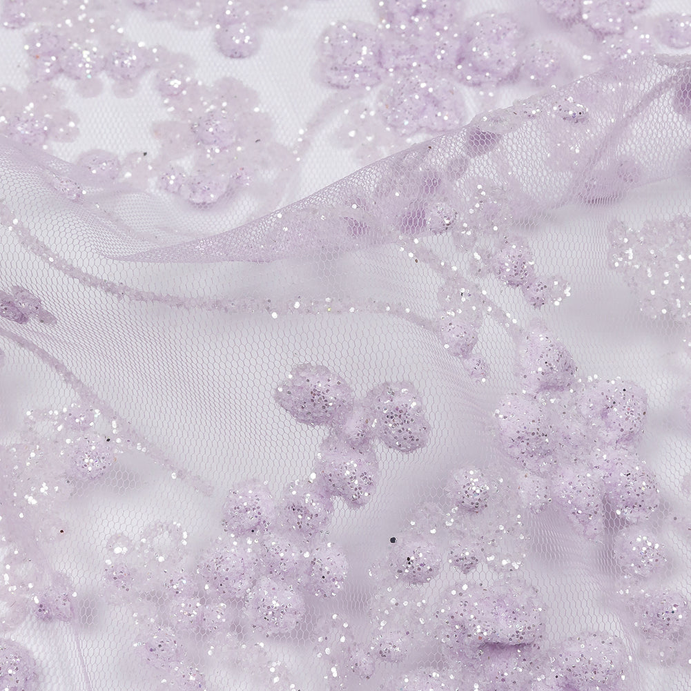 3D Puffy Glitter Tulle - Lilac Floral Stripes